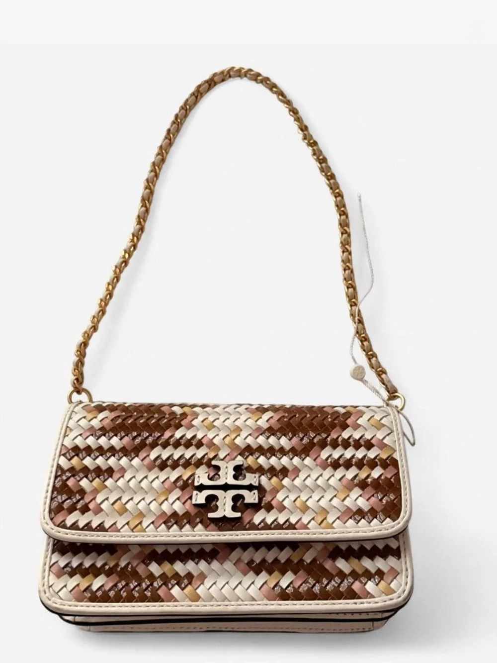 Tory Burch Braided Multi-Color Leather Crossbody with Gold Chain